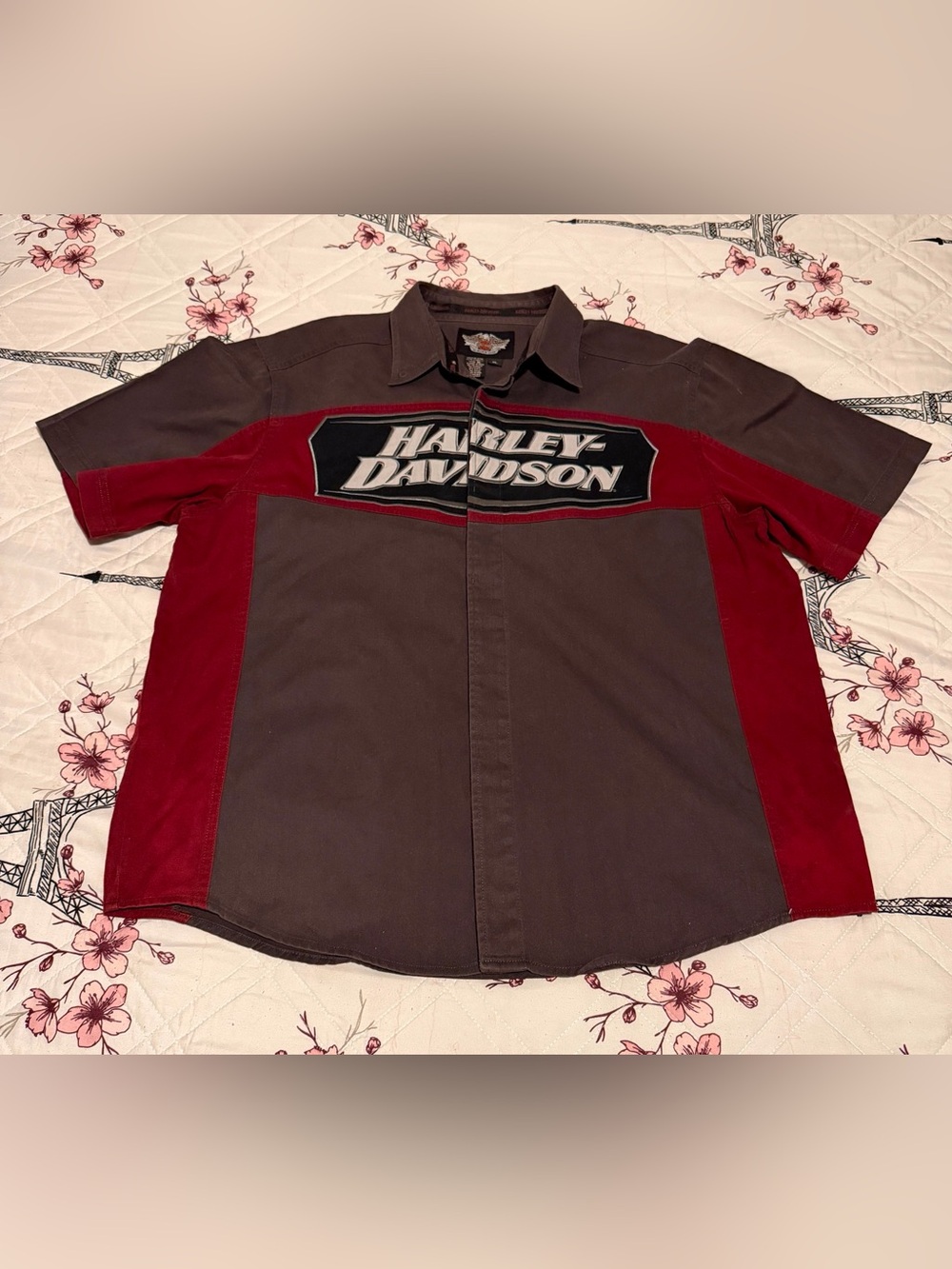 Harley-Davidson Gray and Red Short Sleeve Logo Work Shirt